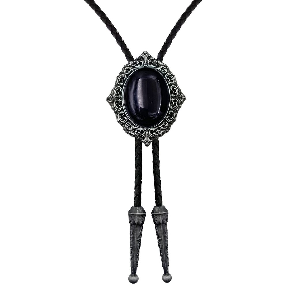 9939 LAXPICOL Vintage American Western Cowboy Black Stone Bolo Tie
